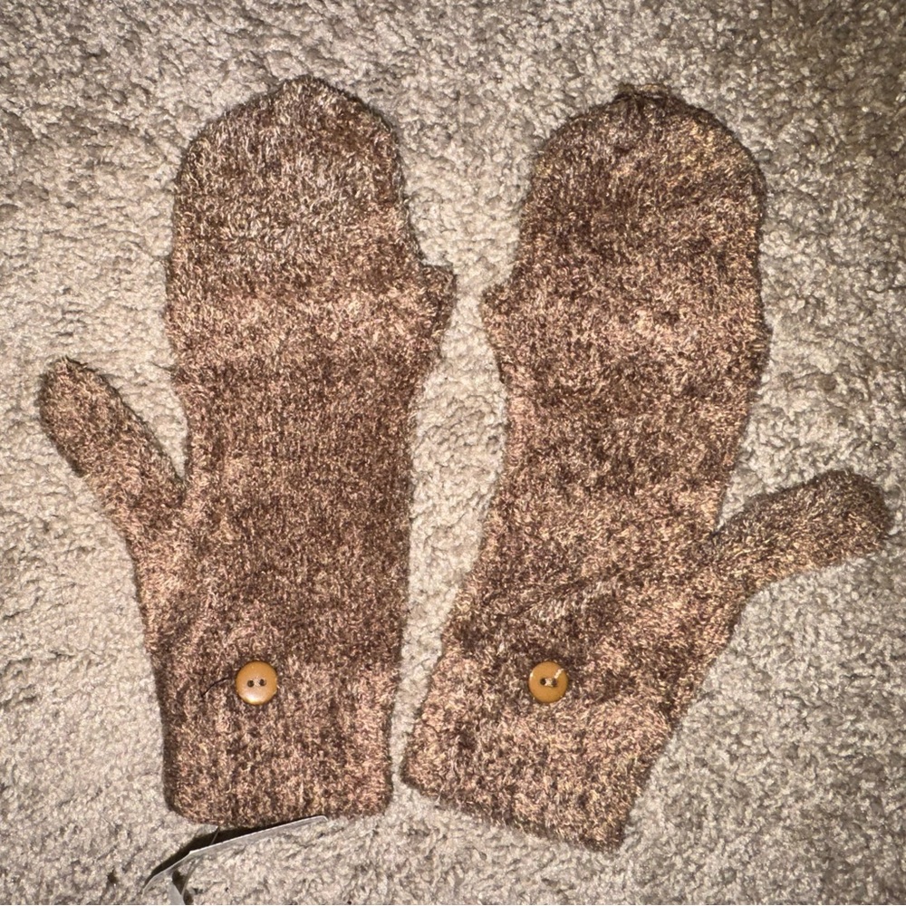 Cozy Brown Knit Button Mittens - Women